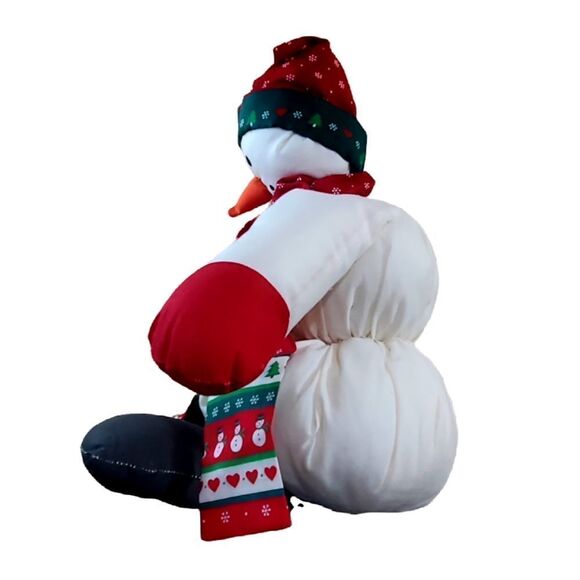 Vintage Plush Snowman Hand Made Christmas Fabric Stuffed Holiday 15" Mad… - Picture 5 of 12
